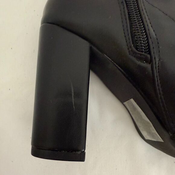 CHASE + CHLOE Block High Heel Faux Leather Pointed Boots 6 Black Zipper Ankle - Picture 6 of 7